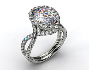 Platinum Elevated Pave Halo Engagement Ring with Diamond Encrusted Band